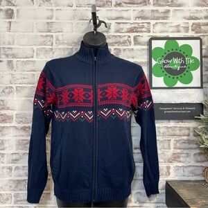 Navy and Red winter snowflake  Sweater large
